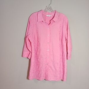 Foxcroft nyc Button Front top 100% cotton jacquard Plus Size 16W Pink